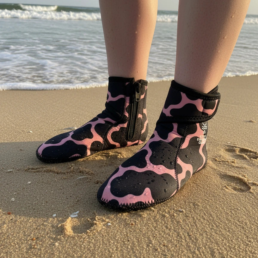 Neoprene Swim Socks: Pink Cowprint